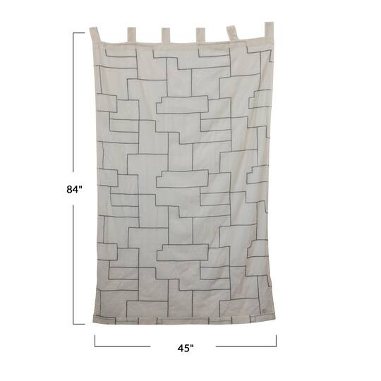 Hello Honey® 84" Ivory and Black Modern Cotton Curtain Panel with Geometric Embroidery
